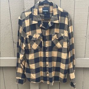 RSQ Black and Tan Plaid Button-Down Shirt